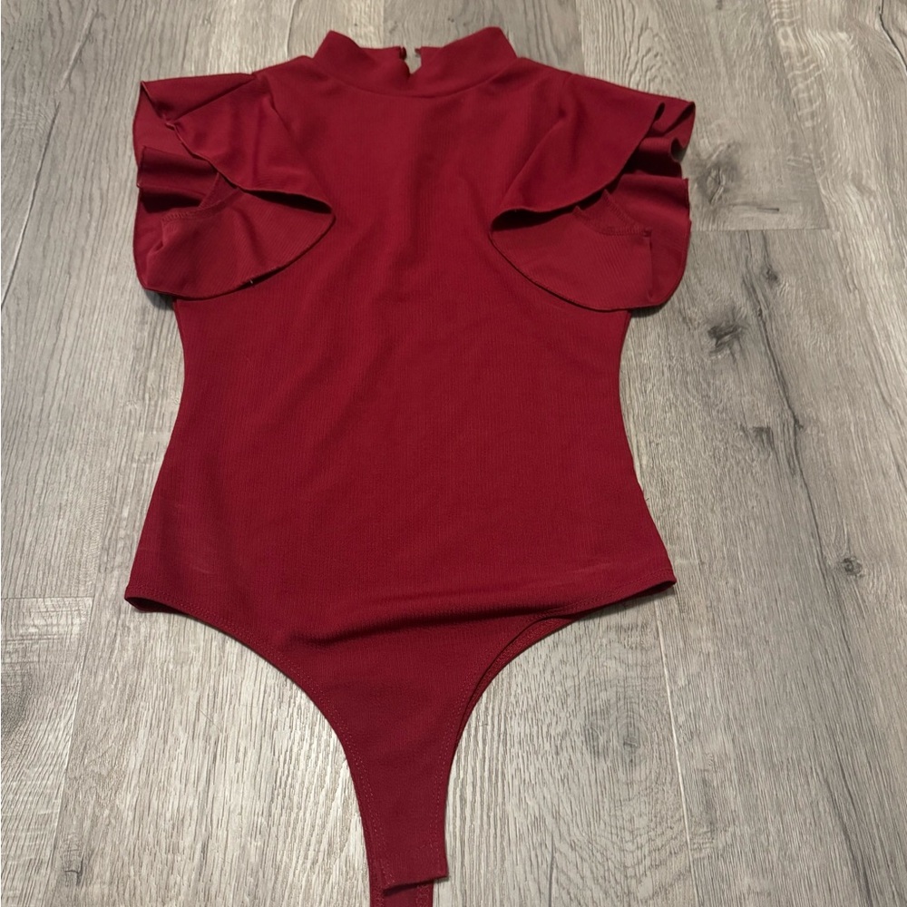 TCEC Deep Red Ruffle Sleeve Bodysuit